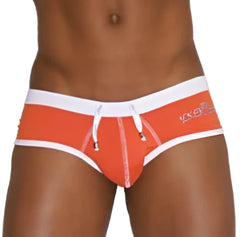 Orange and white icker sea cheeky mini bikini swimwear with contrast trim and drawstring waistband for swimming