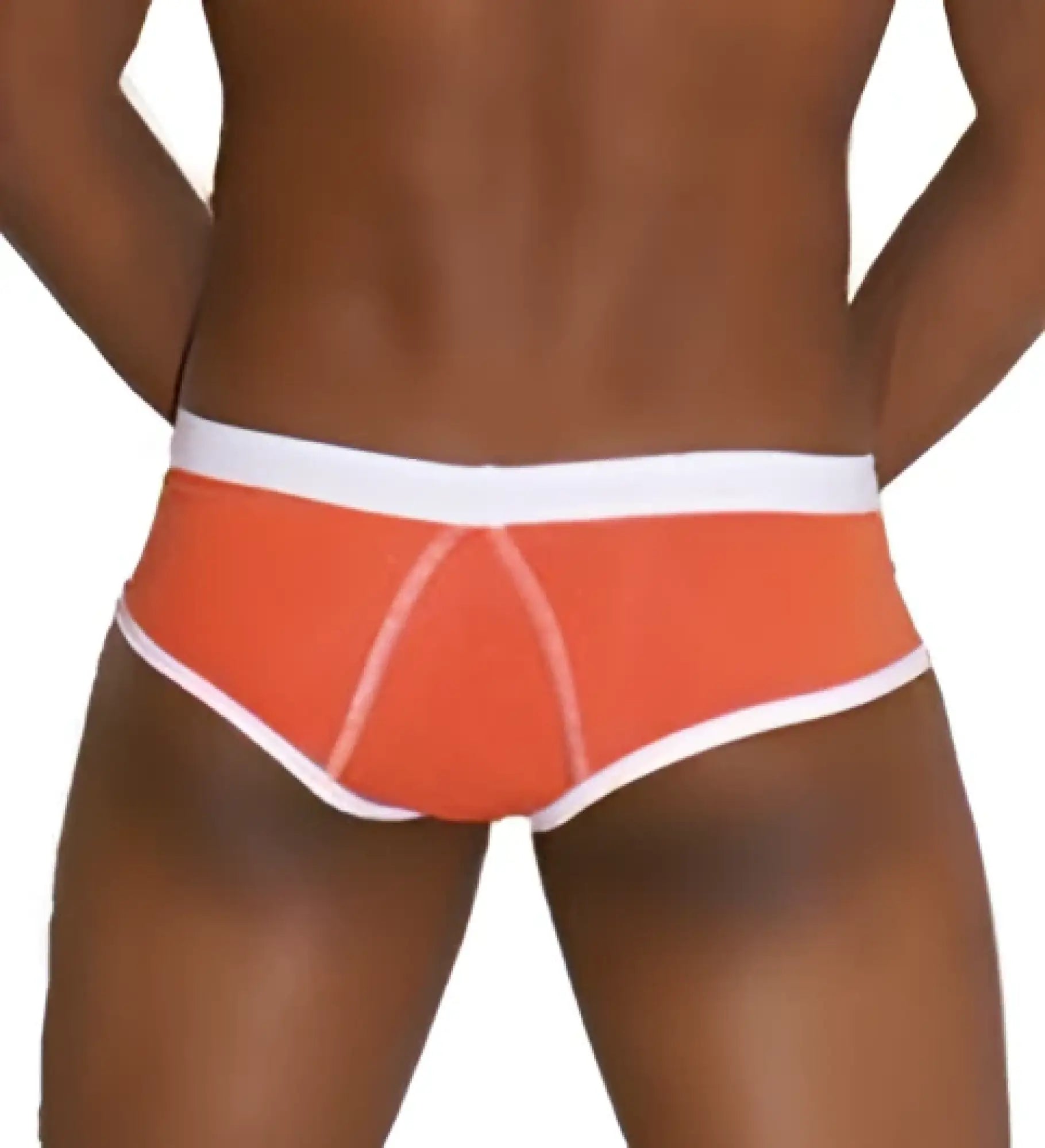 Orange and white Icker Sea cheeky mini bikini swimwear with contrast trim and subtle seam detailing