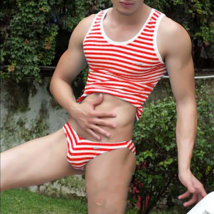 Icker Sea Sailor Stripe Matching Tank Top & Bikini Set Red COR-22-01