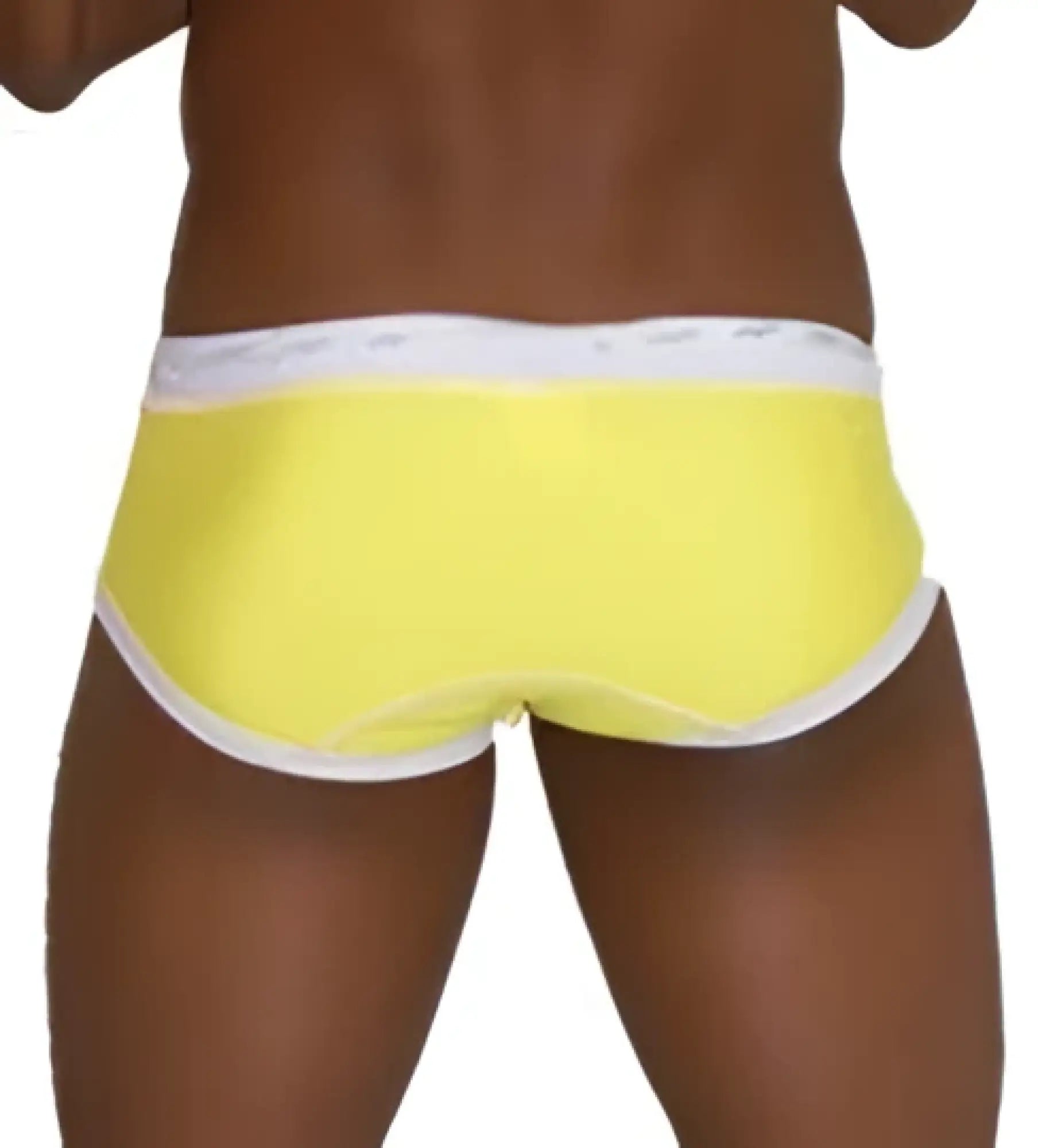 Bright yellow icker sea cord contrast trim bikini swim briefs with white elastic waistband in mango and white