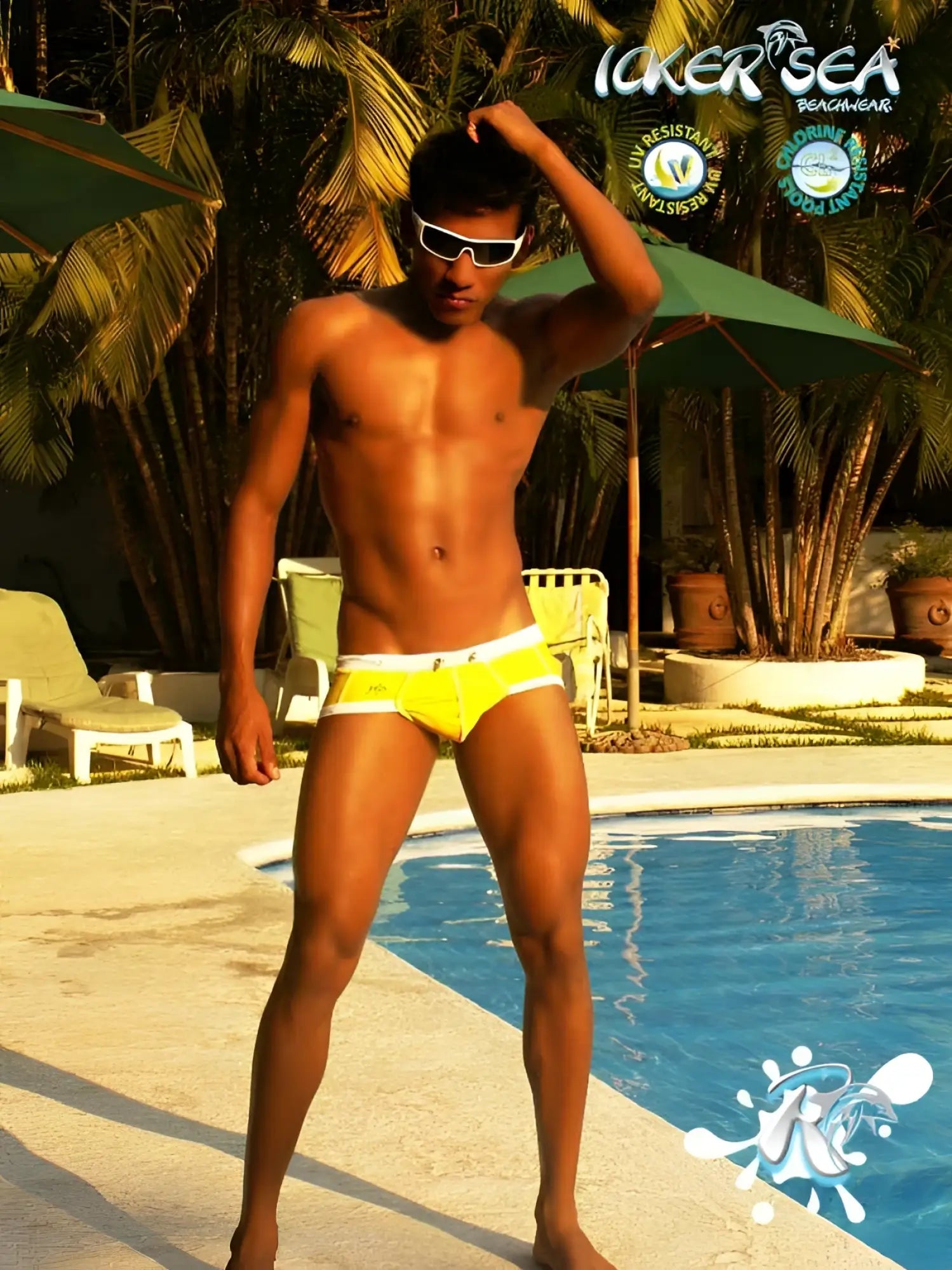 Bright yellow icker sea cord swim trunks with white contrast trim and stitching for bikini swimwear mango white