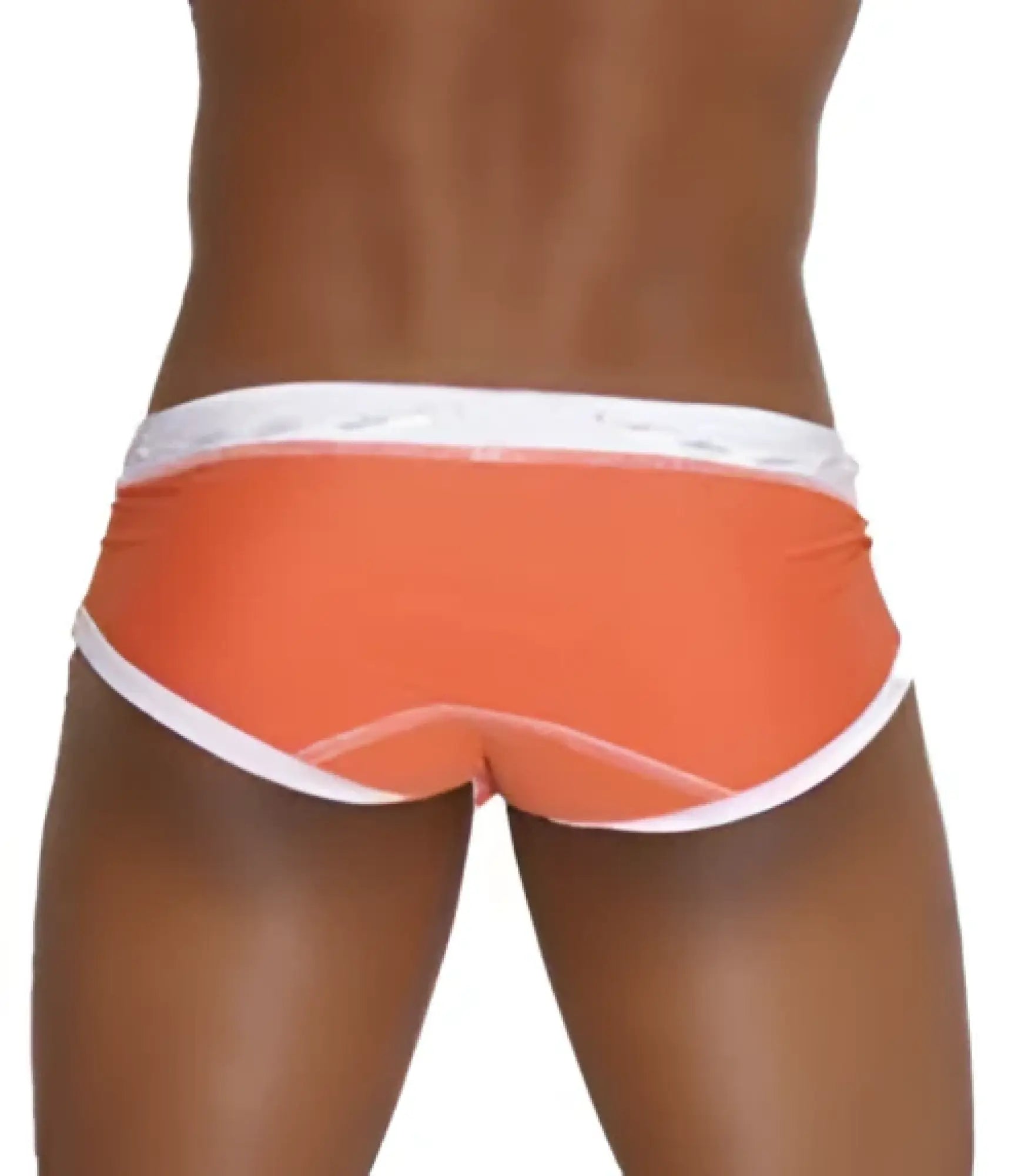 Orange briefs with white contrast trim and stitching in icker sea cord bikini swimwear for swimming and beachwear