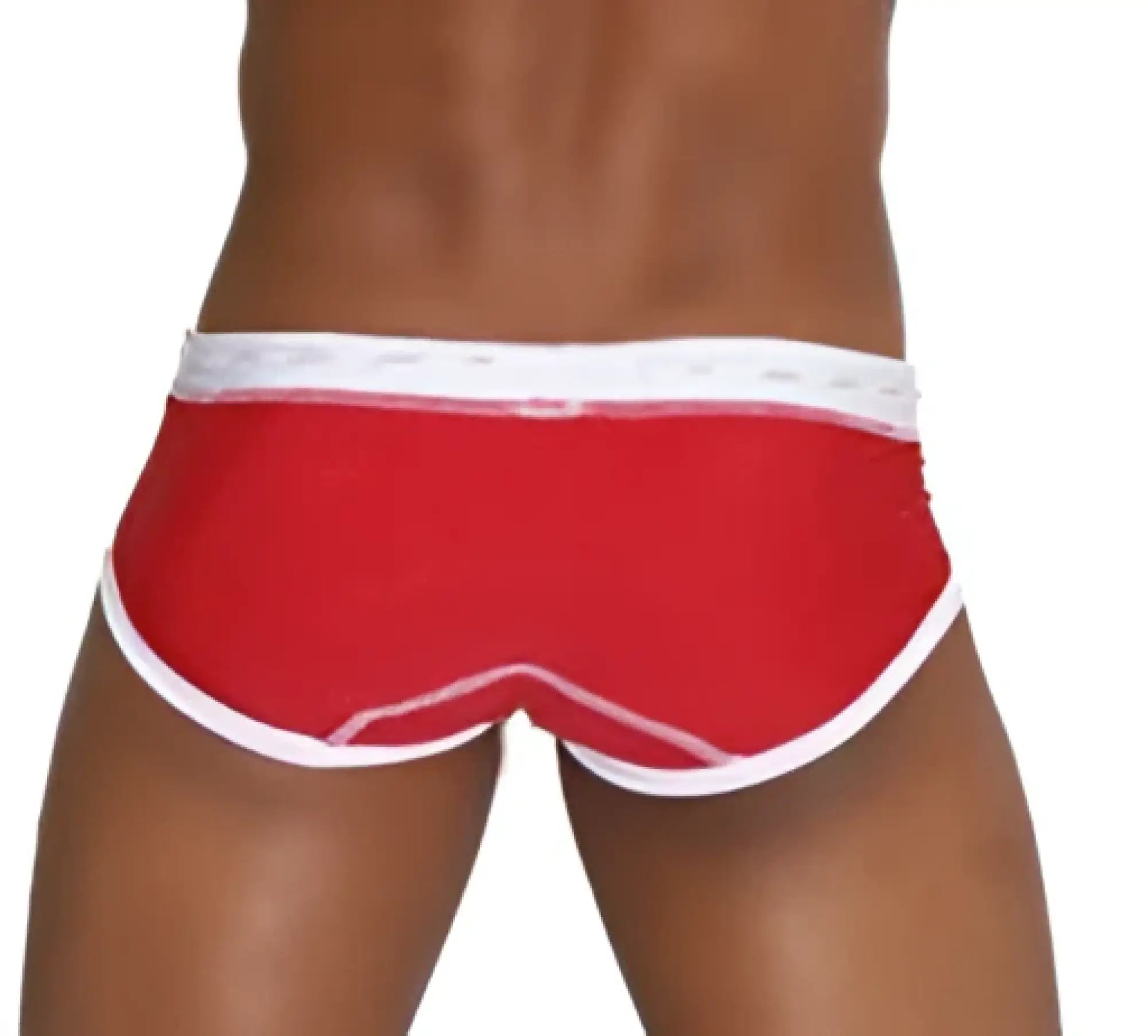 Red snug form-fitting Icker Sea Cord contrast trim and stitching bikini swimwear briefs in red and white