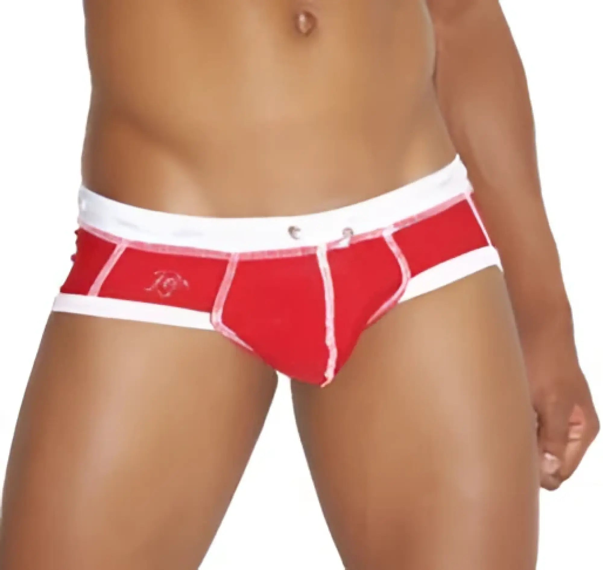 Icker Sea Cord contrast trim and stitching bikini swimwear red and white sleek form-fitting athletic briefs