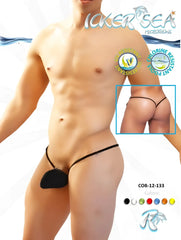 Icker Sea cup micro g string swimwear in black showing sleek solid design with thin elastic straps back side view