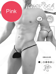 Black lace thong with pink accent for Icker Sea cup micro g string swimwear pink COB-12-133 shown from the back