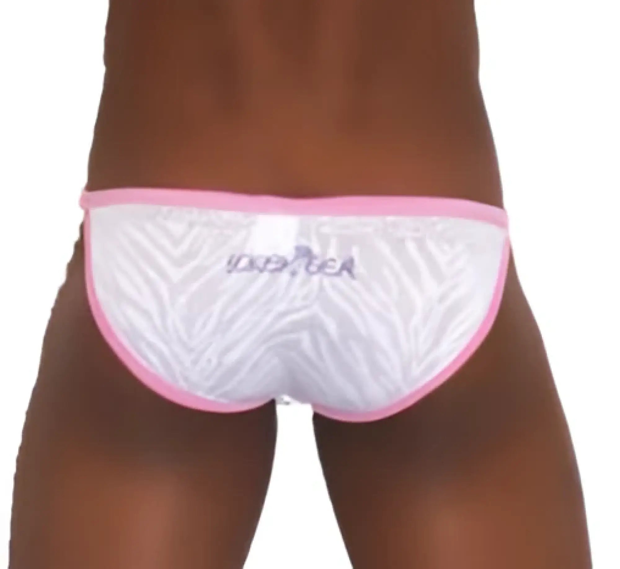 Icker sea devoured micro slip bikini underwear in white and pink zebra print with shimmer and kiko embroidered waistband