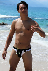 Black and white swim trunks with a drawstring waistband from icker sea duotone bikini swimwear black cob-15-22 collection
