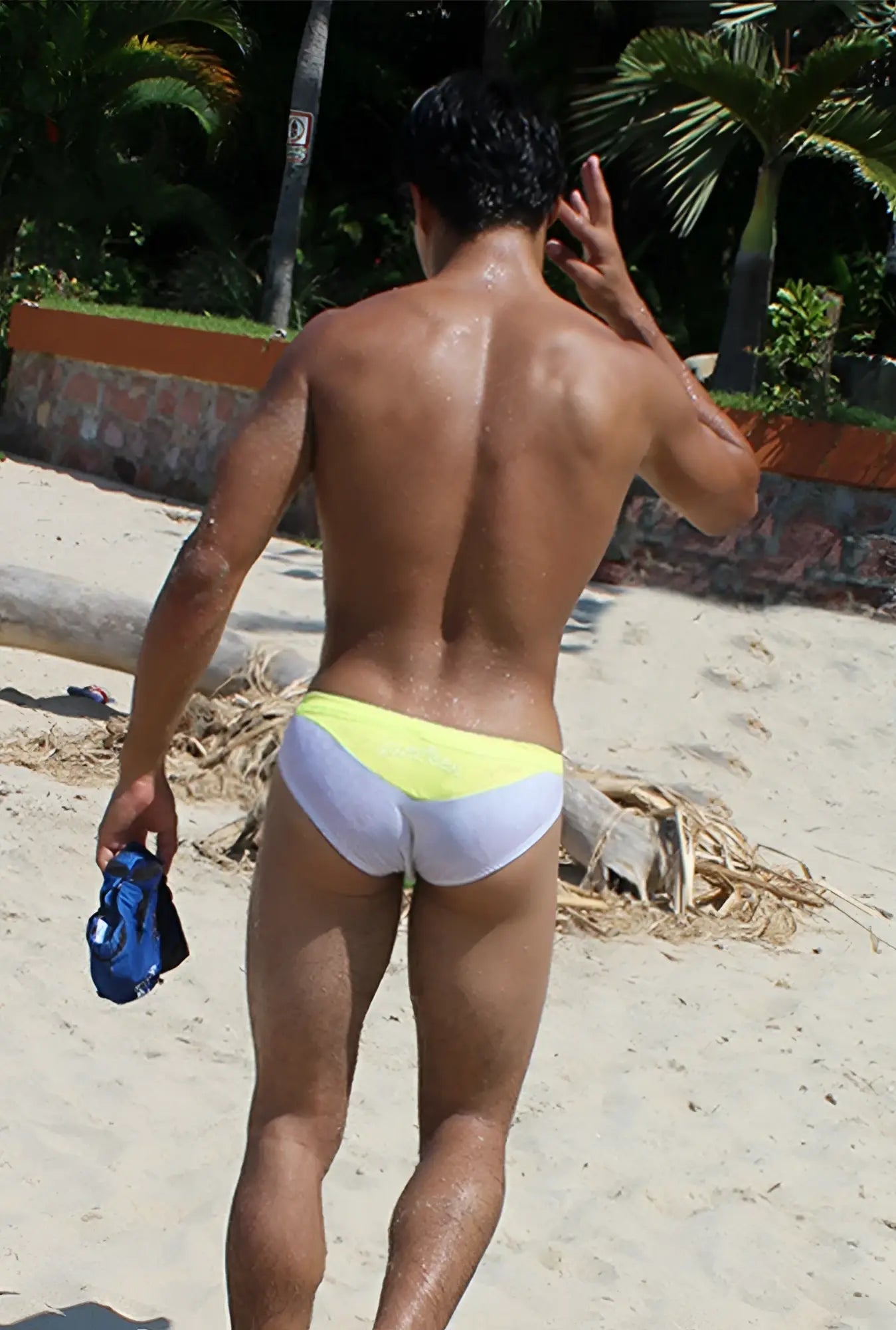 Icker Sea duotone bikini swimwear mango bright yellow and white two-tone swim trunks for beach and pool use
