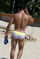 Icker Sea duotone bikini swimwear mango bright yellow and white two-tone swim trunks for beach and pool use