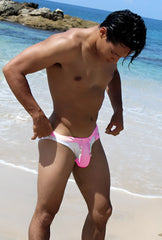 Icker Sea Duotone Bikini swimwear pink COB-15-22 pink and white swim trunks with distinctive front pouch design