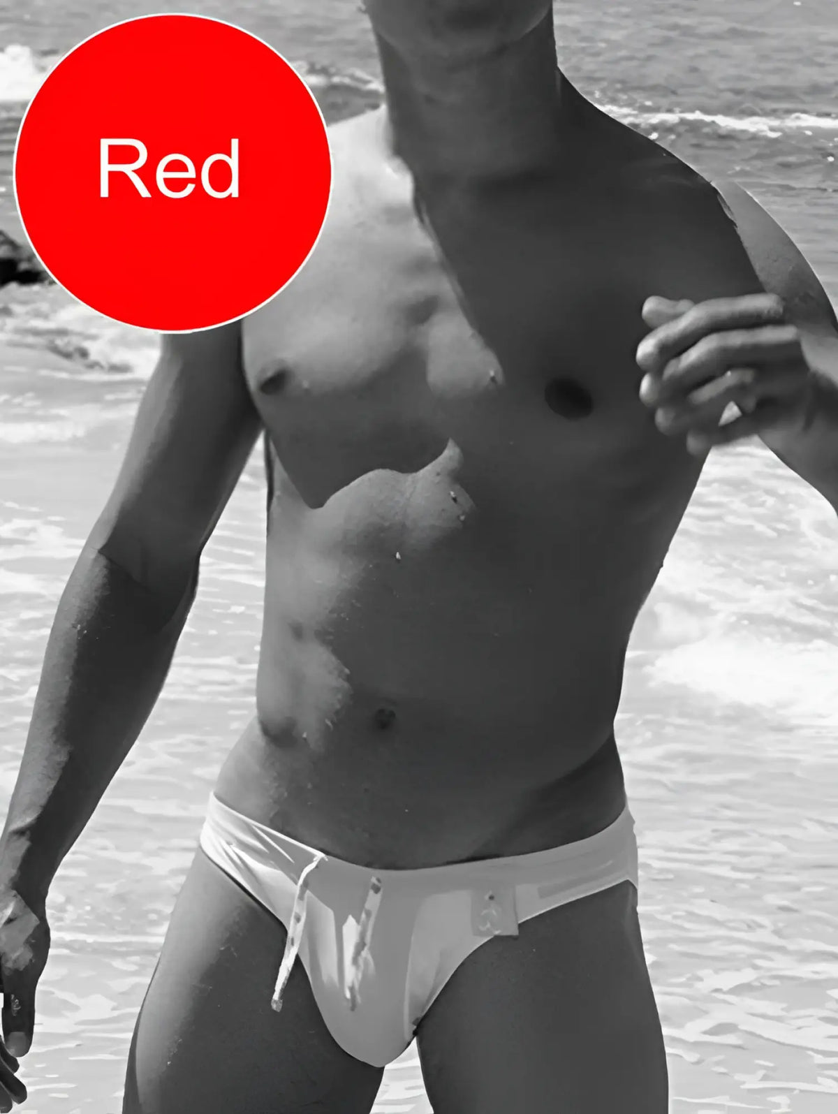 White swim trunks with drawstring waistband and small logo side detail from Icker Sea Duotone Bikini Swimwear red cob-15-22