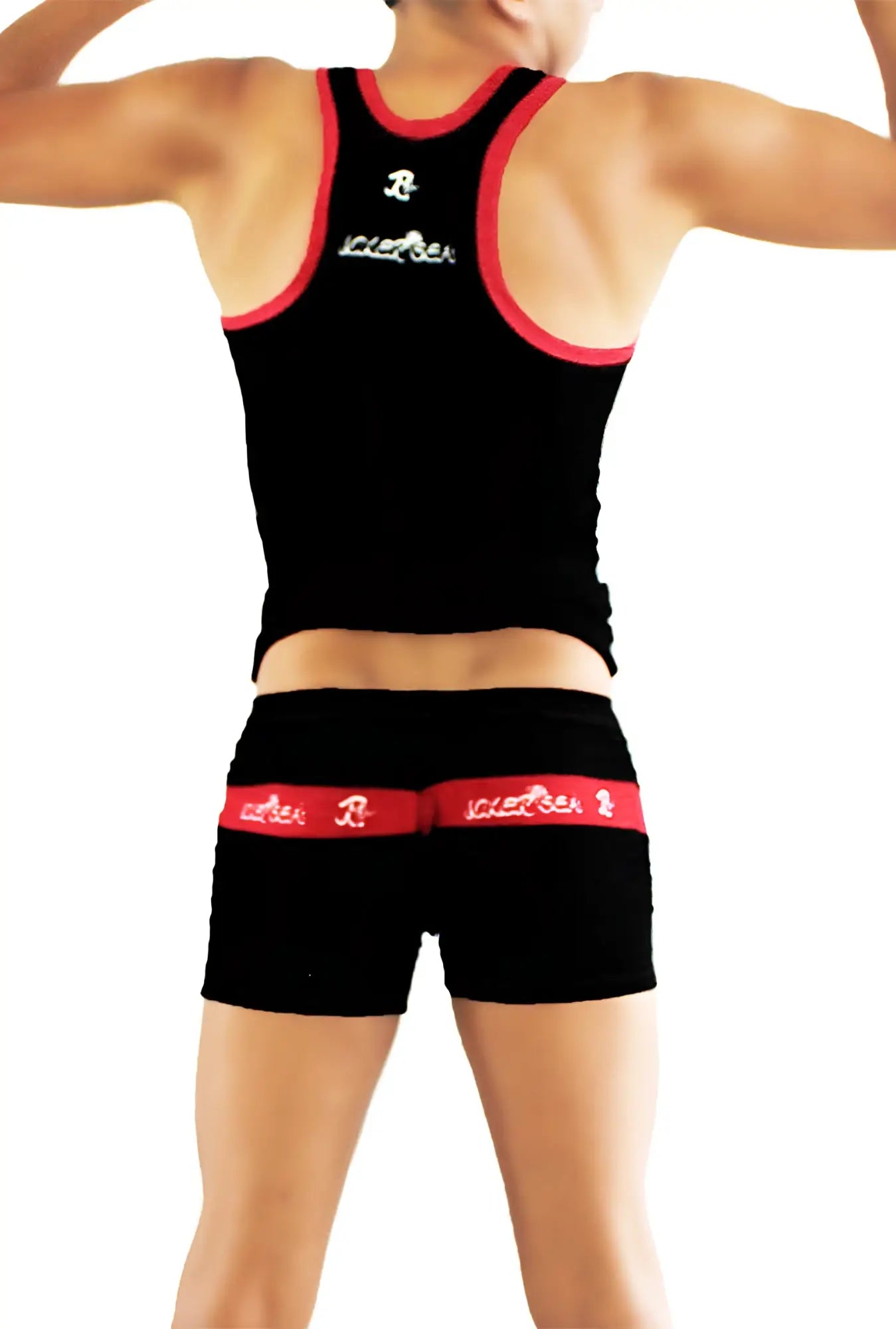 Icker Sea black and red scherzen branded tank top with contrasting trim in duotone matching set front view