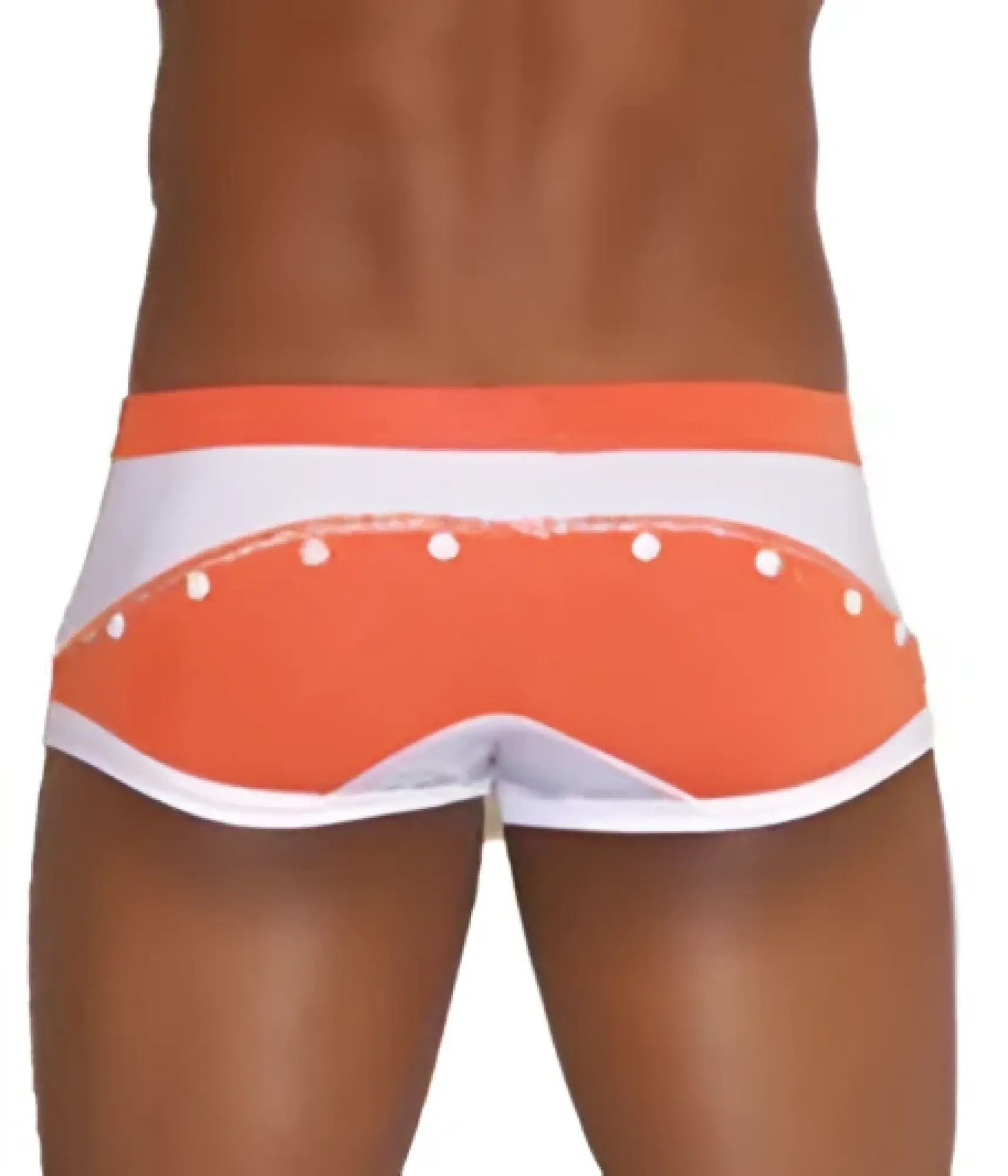Icker Sea eyelets square cut trunk swimwear in orange and white with dotted trim detail for swimming use