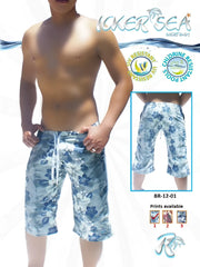 Icker sea flowers bermuda boardshorts blue and white floral patterned swim trunks with drawstring waistband gray blue