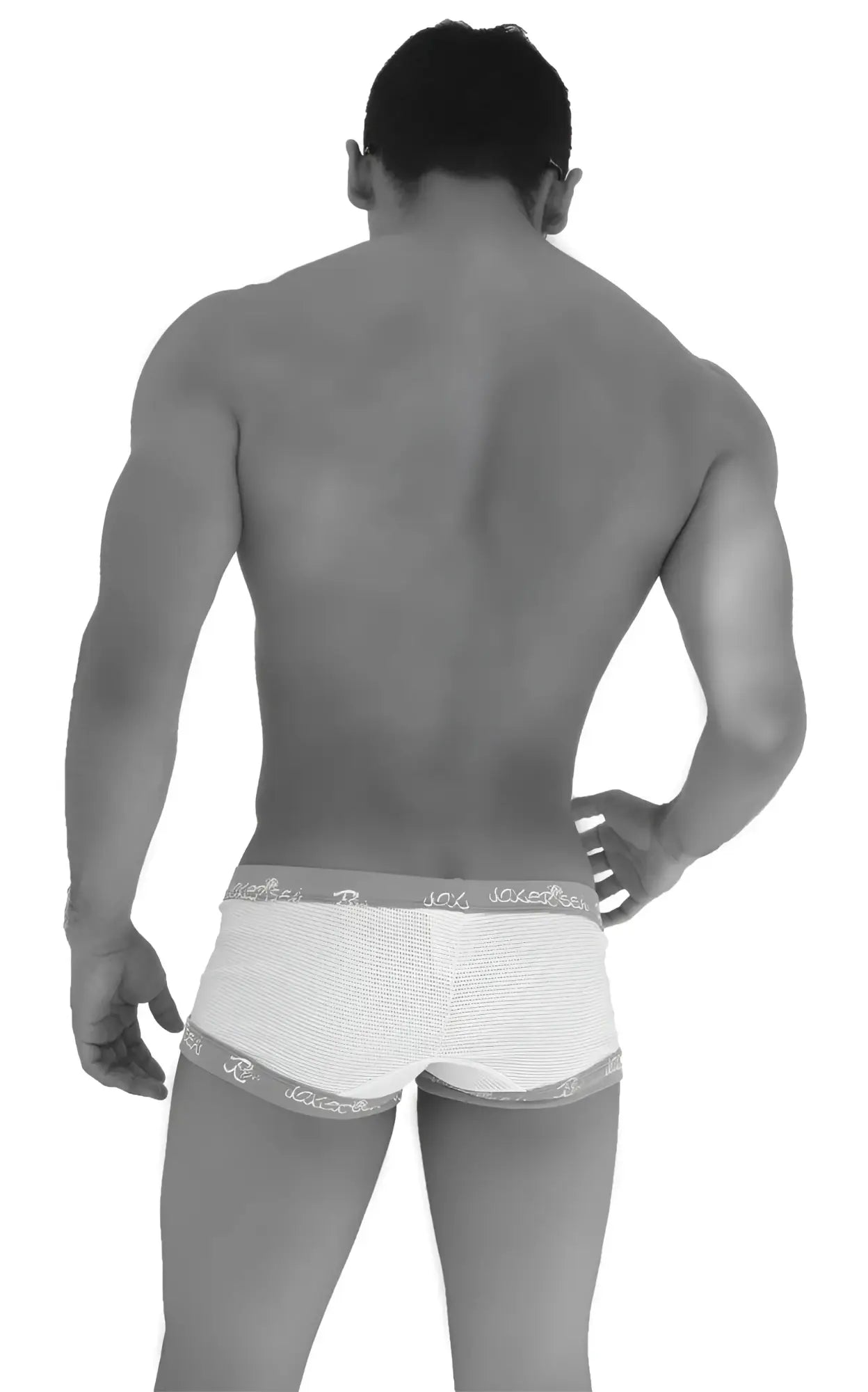 White mesh briefs with gray elastic waistband featuring joy logo from icker sea fresh dots logo trim boxer brief underwear green coi-14-fd-02