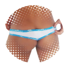 Icker sea fresh dots logo trim Brazilian thong underwear in white and blue stripes with a patterned waistband
