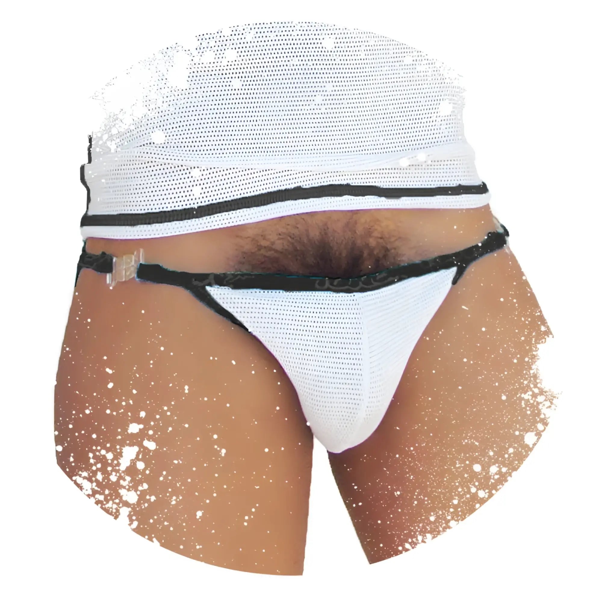 Icker Sea Fresh Dots white mesh thong with black trim and sequined waistband microslip bikini underwear black