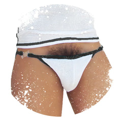 Icker Sea Fresh Dots white mesh thong with black trim and sequined waistband microslip bikini underwear black