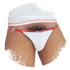 Icker Sea Fresh Dots logo trim microslip bikini underwear in white mesh with red trim and clear plastic buckle