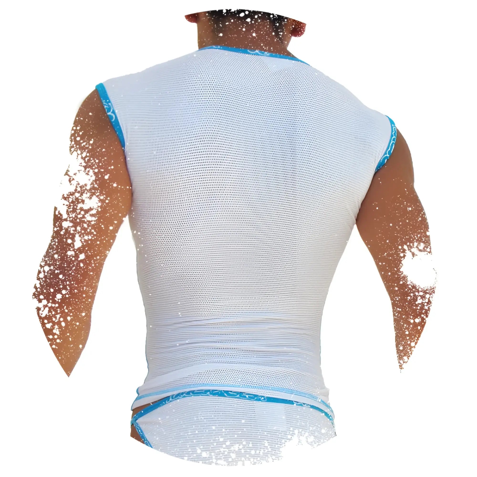 Icker sea fresh dots white mesh tank top with blue trim muscle t shirt for casual wear