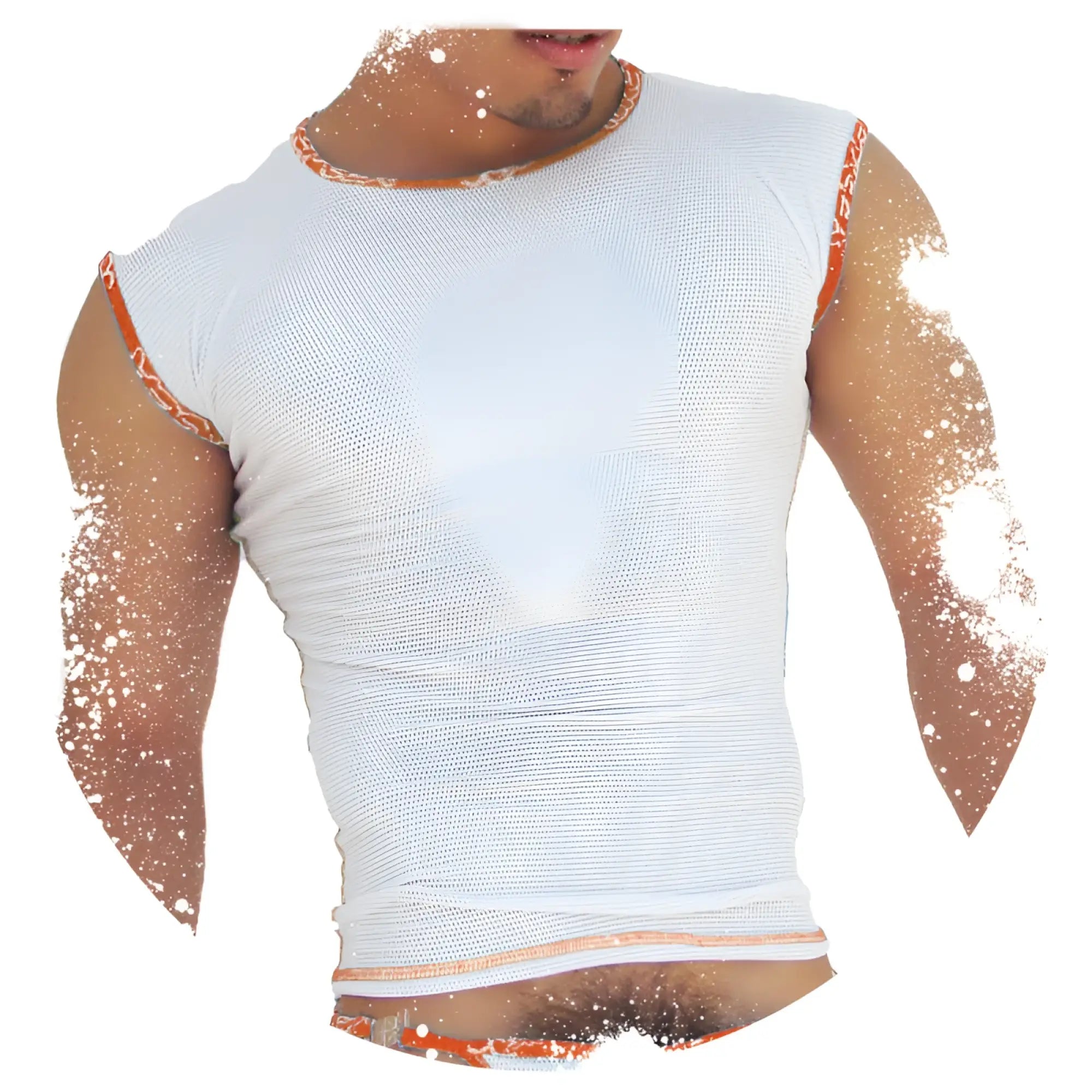 Icker Sea fresh dots logo trim muscle top t shirt orange coI 14 FD 04 white mesh sleeveless top with orange trim