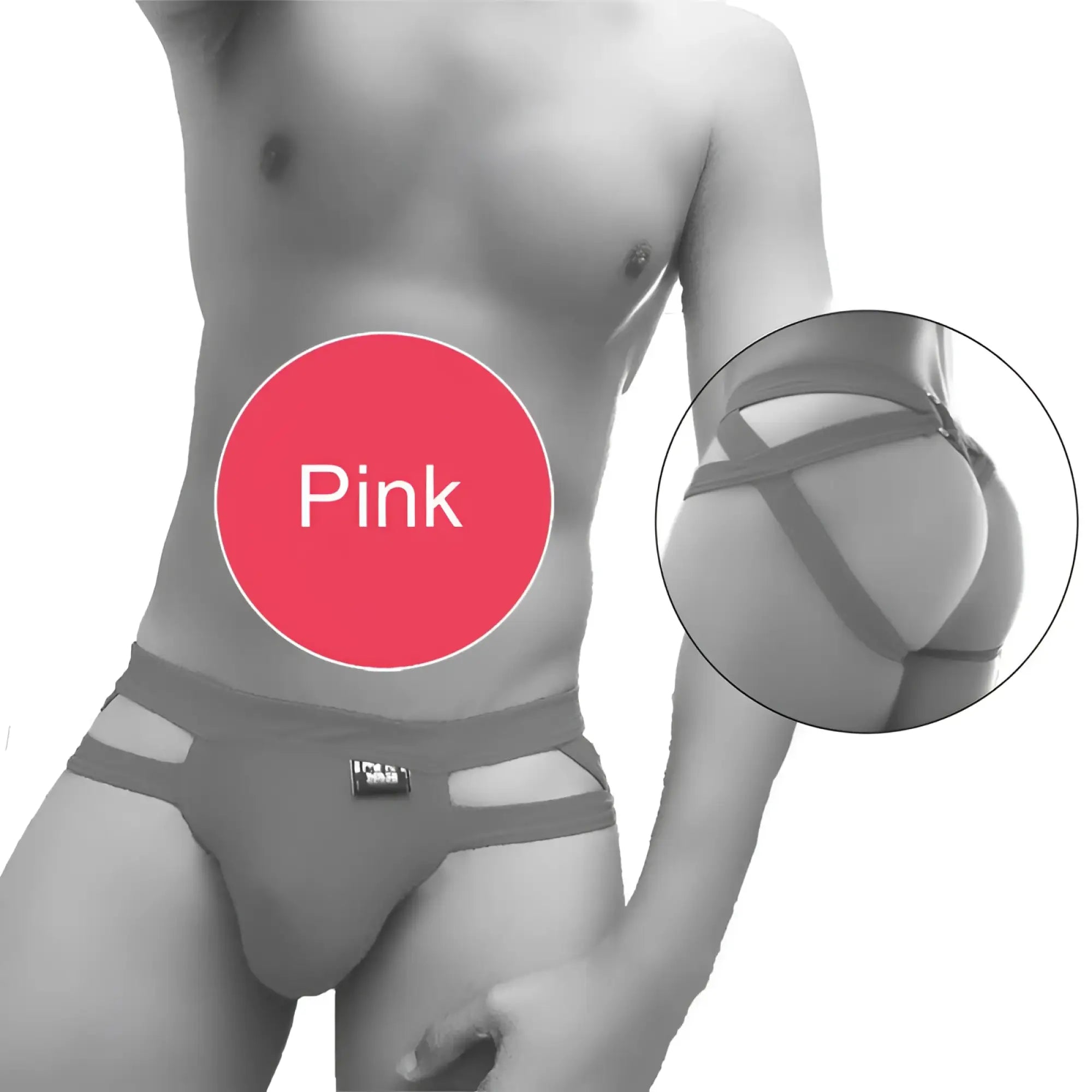 Icker Sea Hoops pink lace-trimmed men’s briefs with sleek design and adjustable side straps front view