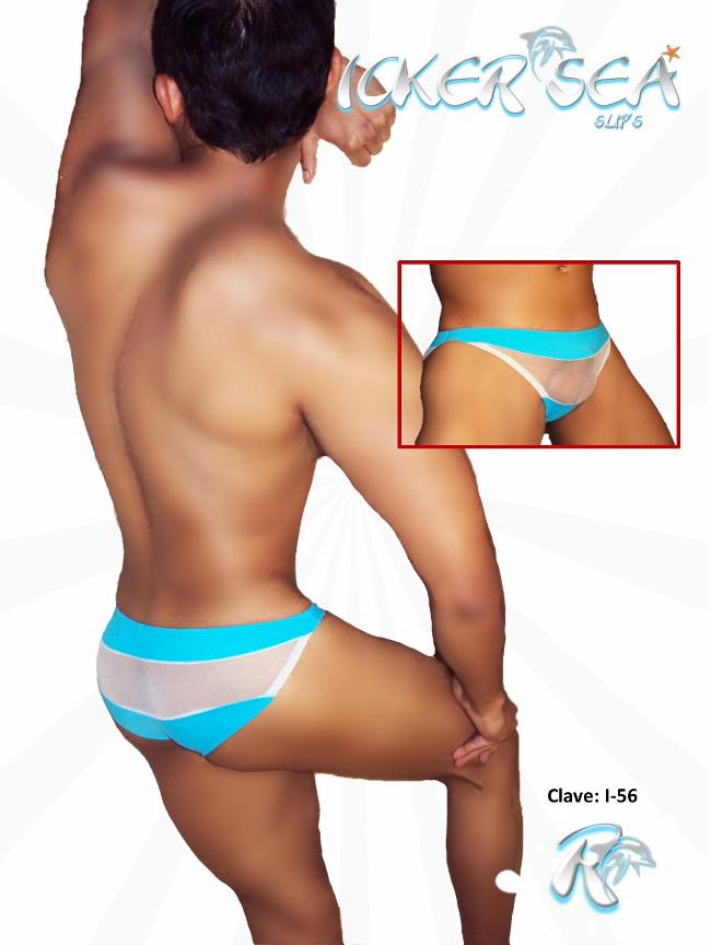 Icker Sea Transparent Panel Slip Bikini Underwear Blue COI-12-I156