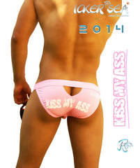 Pink icker sea kiss my ass back cut out slip bikini swim trunks showing the back side design
