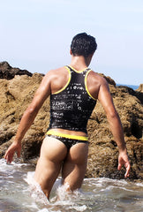 Icker Sea letters tank top and thong swimwear set in black and mango with math equation print design