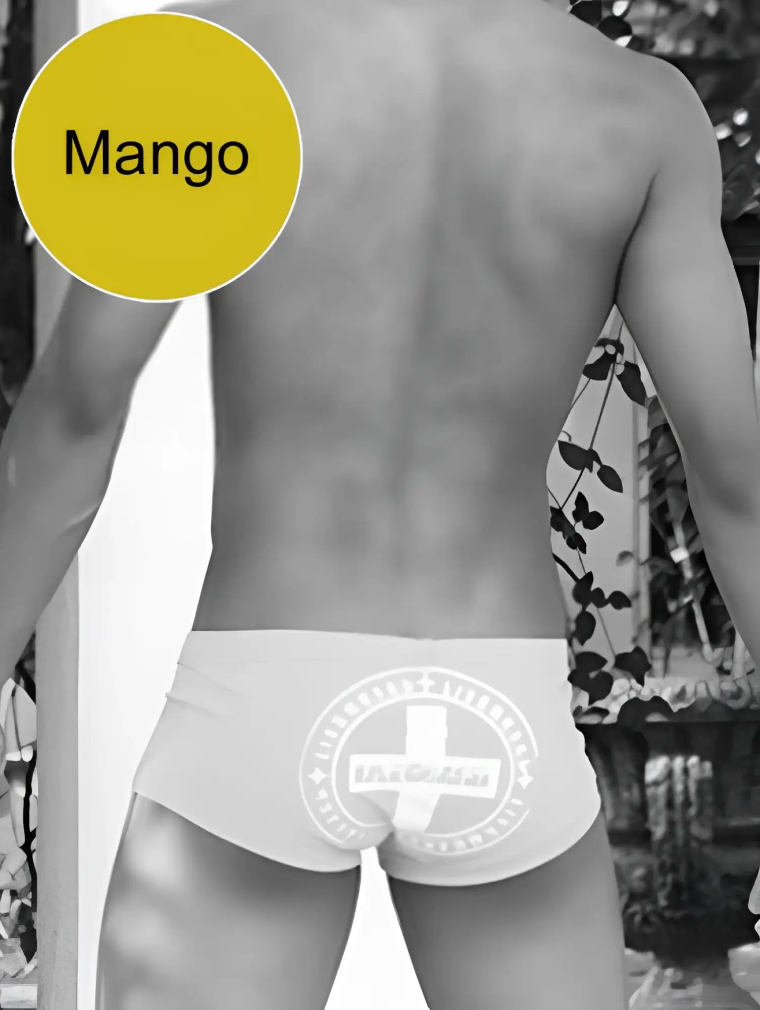 White briefs with a circular cross logo from the icker sea lifeguard brazilian square cut trunk swimwear mango cob-13-46 collection