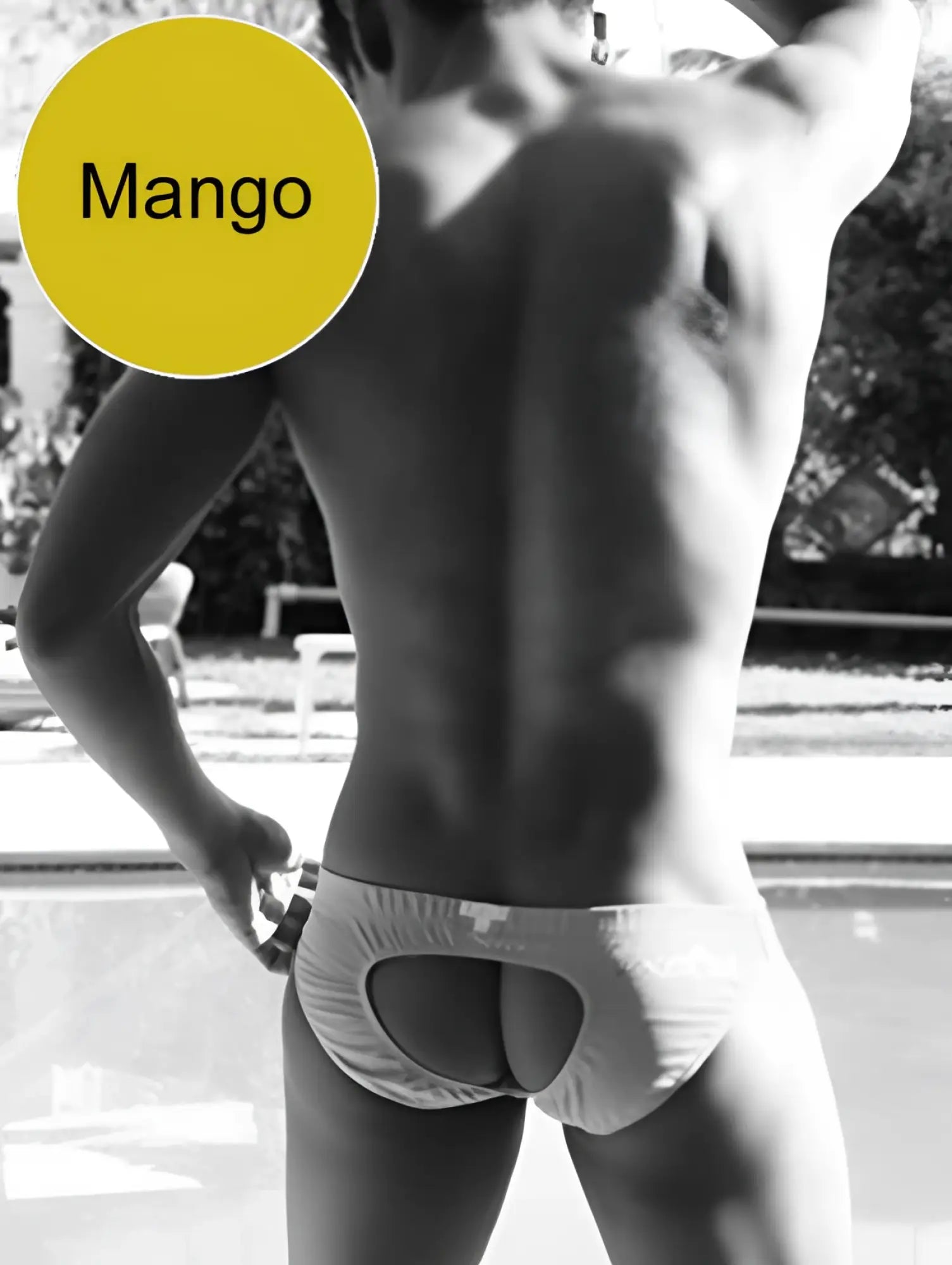 Men’s white mango icker sea lifeguard jock brief swimwear with distinctive cutout design front view