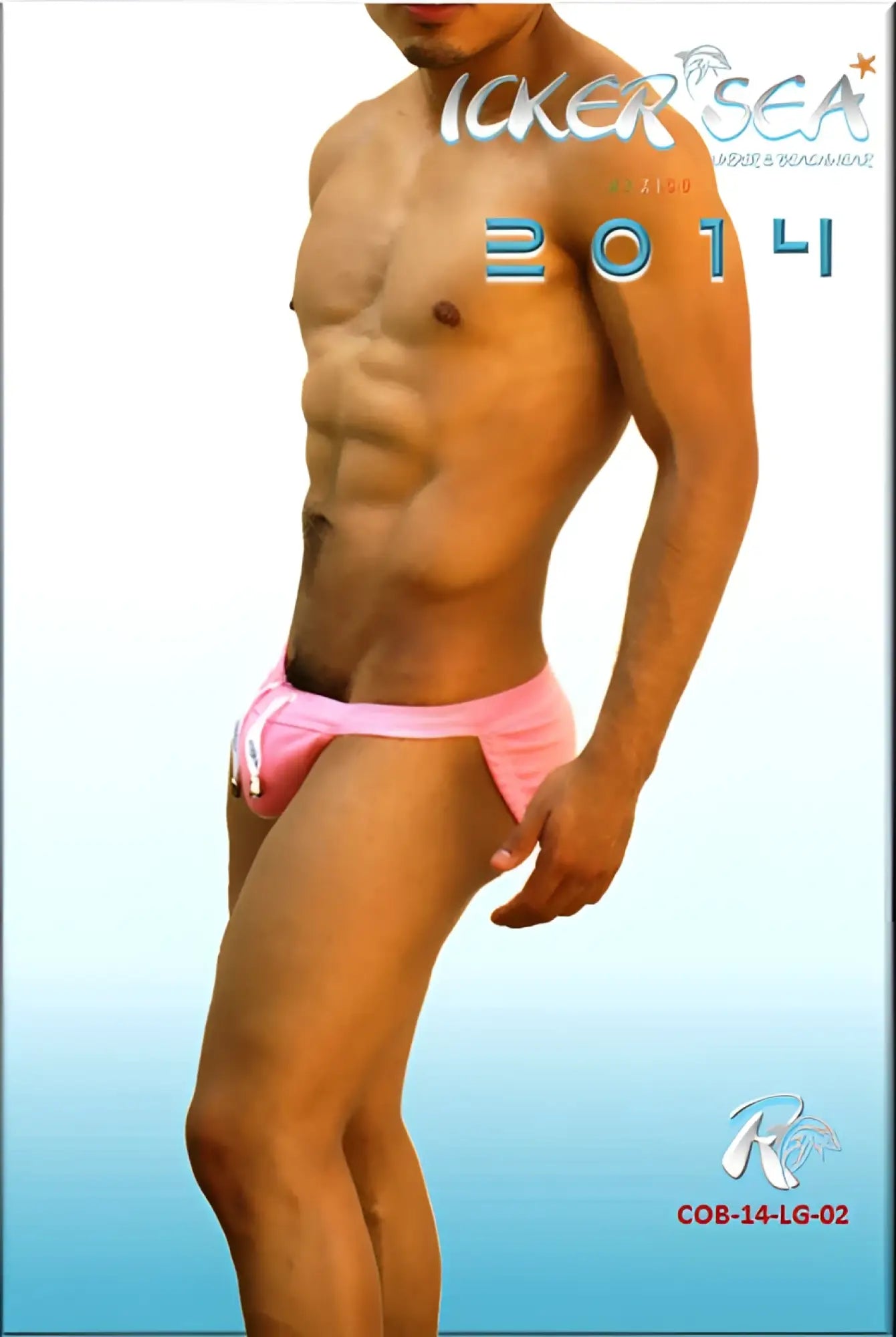 Icker Sea lifeguard micro slip bikini swimwear in pink with white drawstring swim trunks for beach use