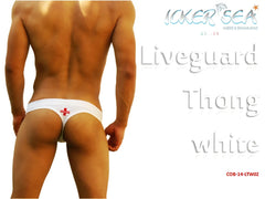 White thong swim trunks with red cross emblem designed for beachwear icker sea lifeguard tanga thong swimwear