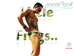 Icker Sea Little Frogs mini bikini swimwear green and black camouflage patterned swim trunks front view