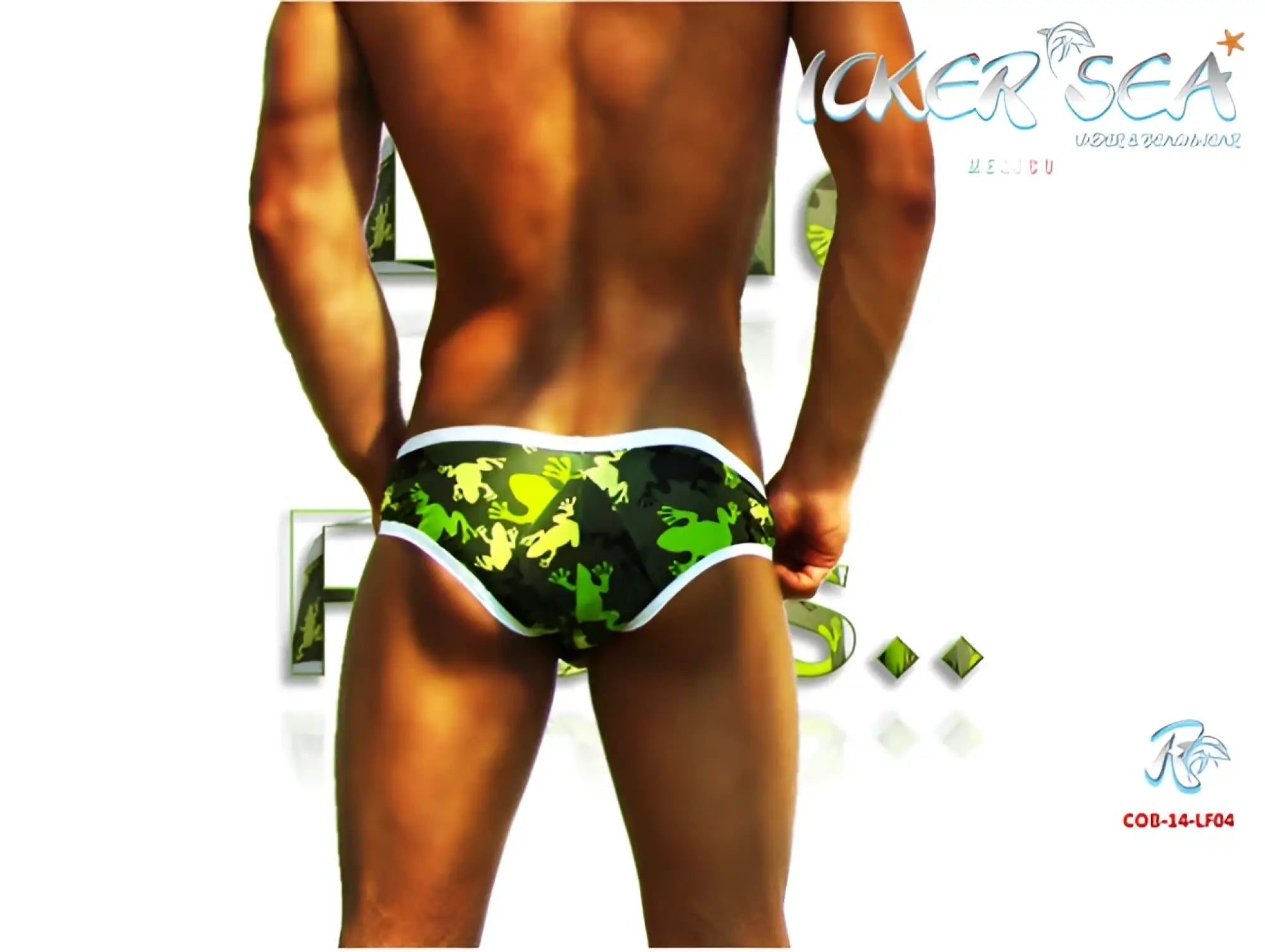 Icker sea little frogs mini bikini swimwear green and black camouflage swim trunks with white trim for swimming