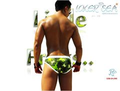 Icker Sea little frogs slip bikini swimwear featuring green and black camouflage swim trunks with white trim