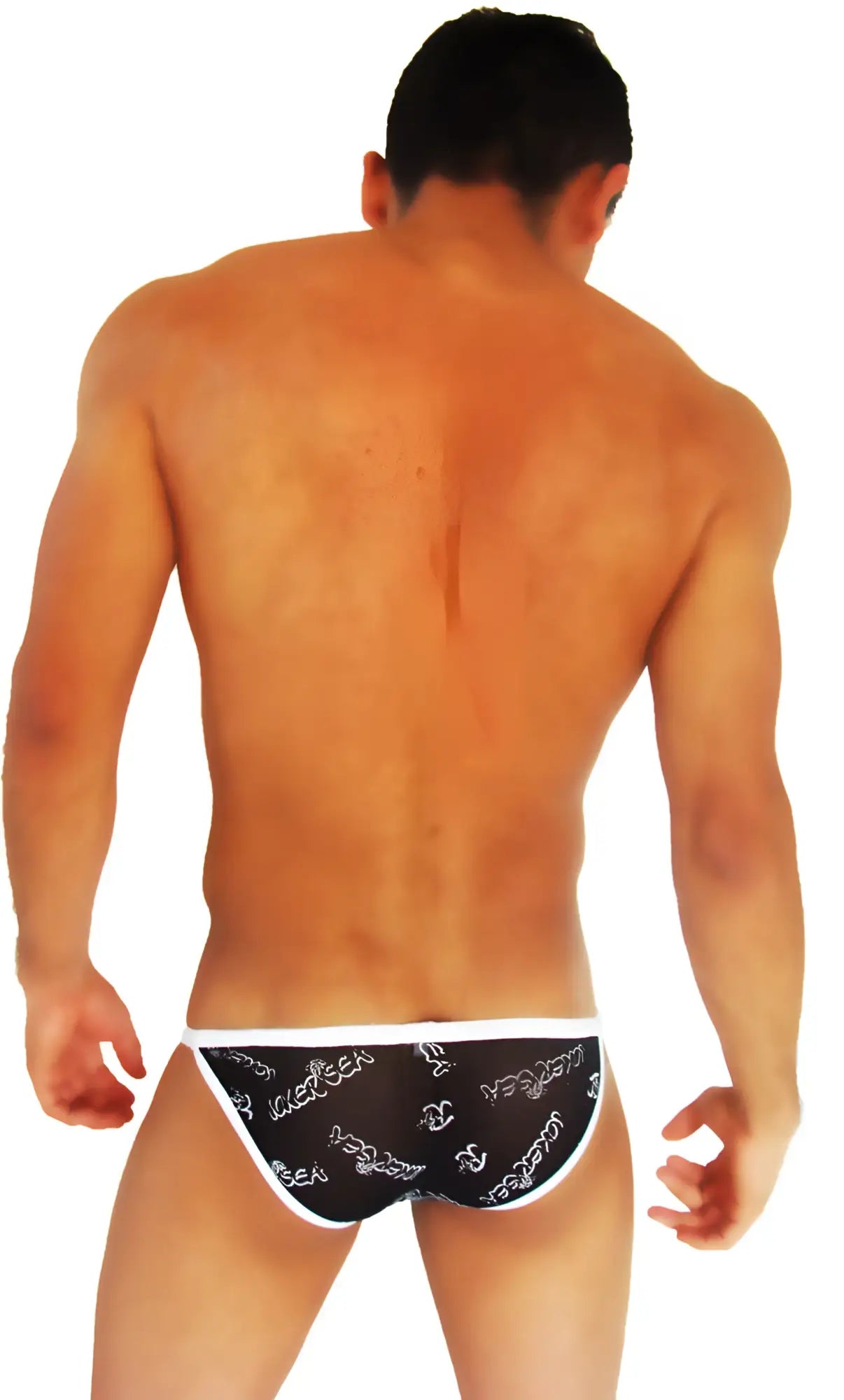 Black and white icker sea logo mesh microslip bikini underwear with venum logo pattern and white trim