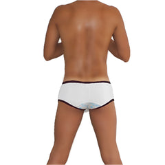 White icker sea logo pouch mini boxer brief underwear back view with dark trim and subtle blue pattern