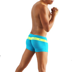 Bright blue icker sea logo stripe boxer brief underwear with neon yellow waistband and k logo for men SHR-16-01