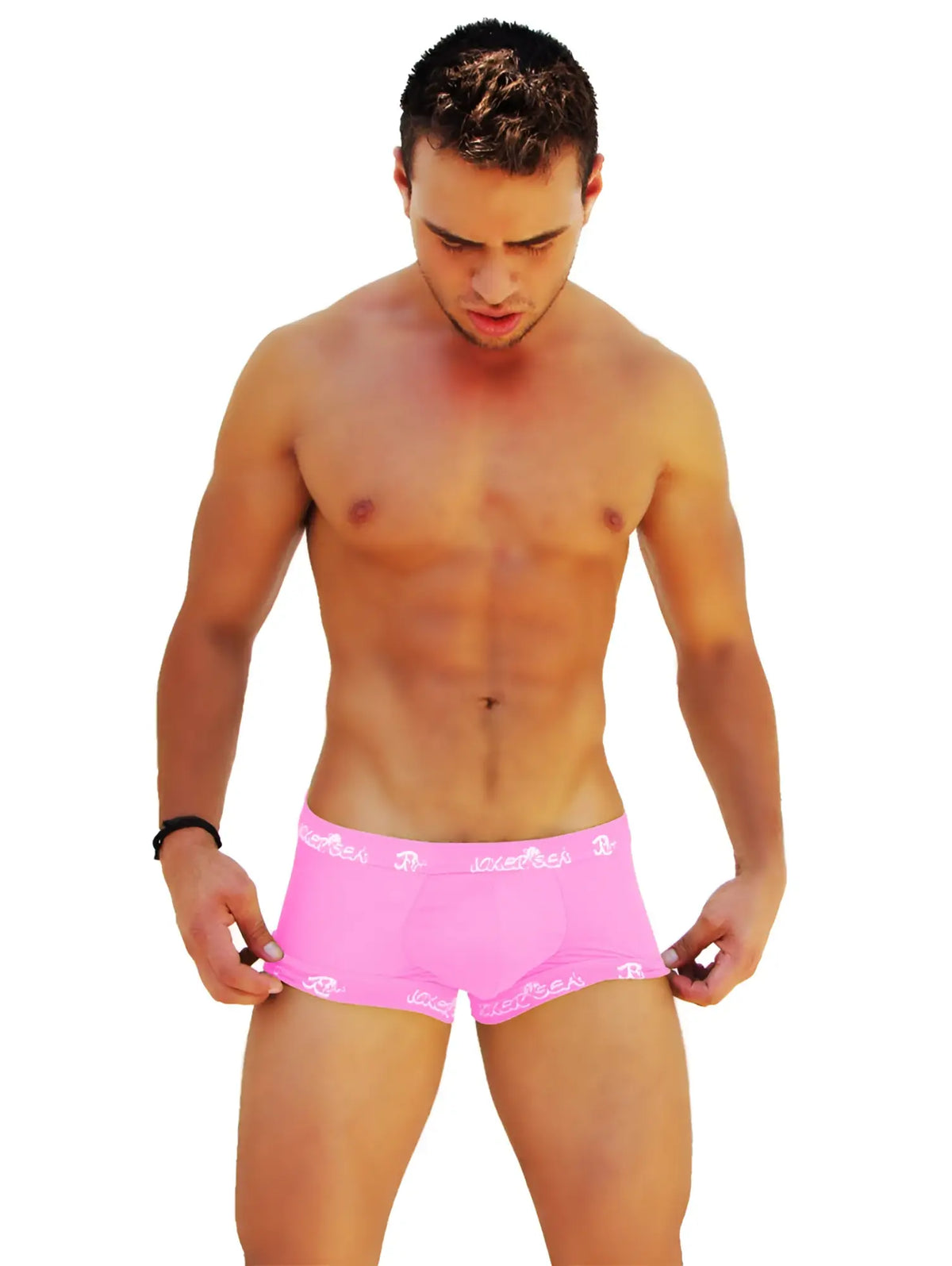 Icker Sea pink boxer briefs with white logo trim designed for comfortable everyday wear