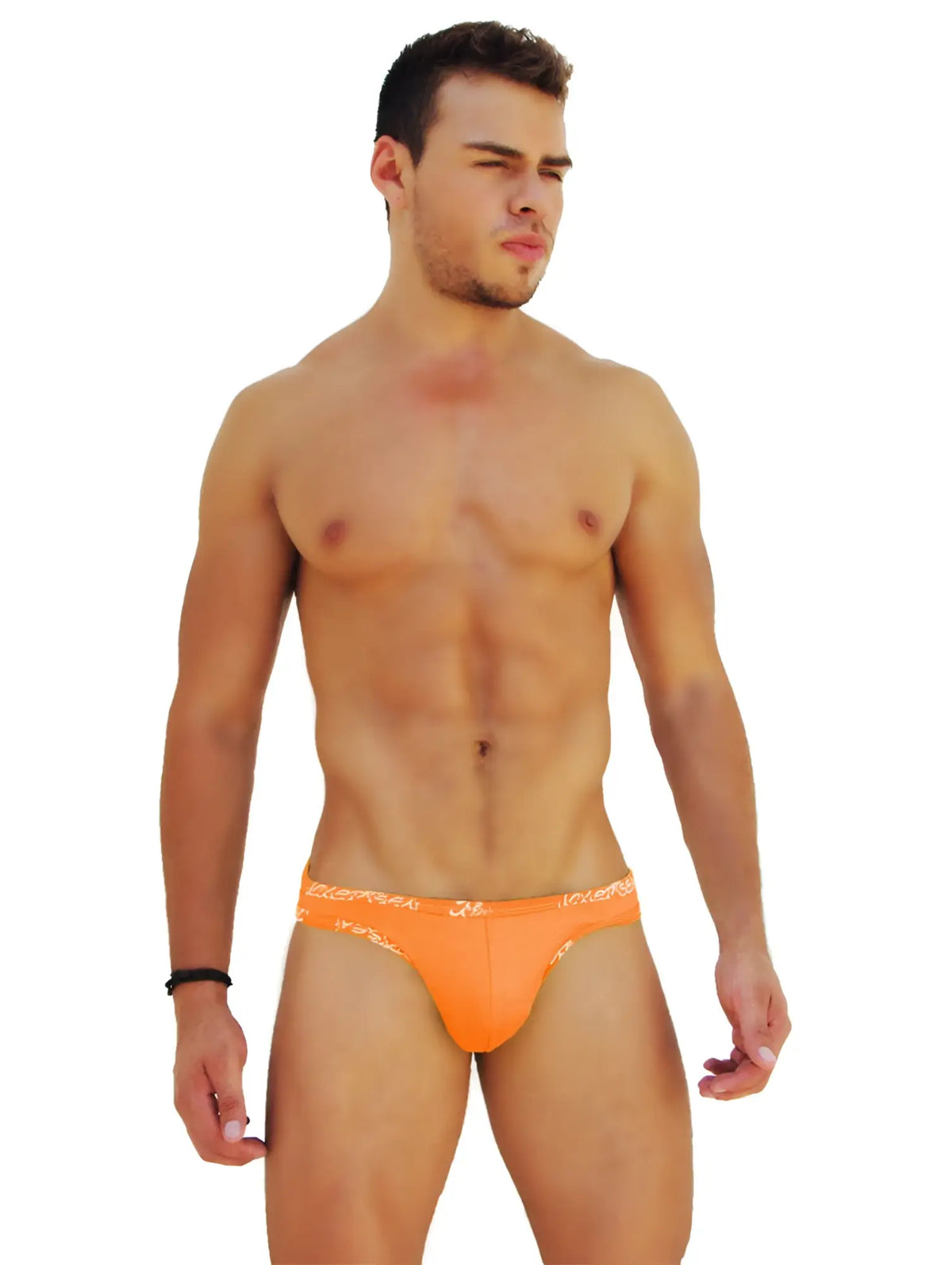 Icker Sea logo trim kiss my ass slip bikini underwear in bright orange with a subtle patterned waistband