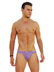 Purple icker sea logo trim kiss my ass slip bikini underwear with white logo trim on waistband for men