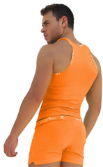 Icker Sea orange sleeveless tank top with white embroidered trim along neckline and waistband COI-14-ORANGE-09
