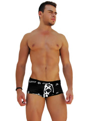 Icker Sea logo trim lace front boxer brief underwear black with white skull and crossbones design and waistband text