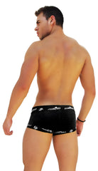 Black velvet Icker Sea logo trim lace front boxer brief underwear with white logo trim in black color