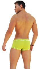 Bright lime green icker sea lace front boxer brief underwear with white logo trim along the waistband