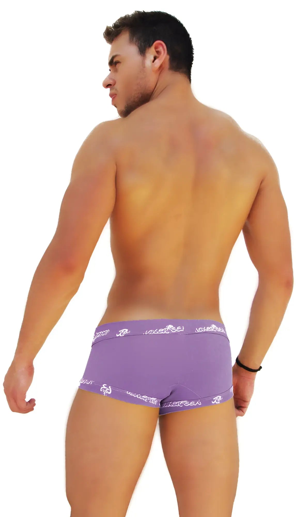 Purple icker sea lace front boxer brief underwear with white logo trim waistband for comfortable daily wear