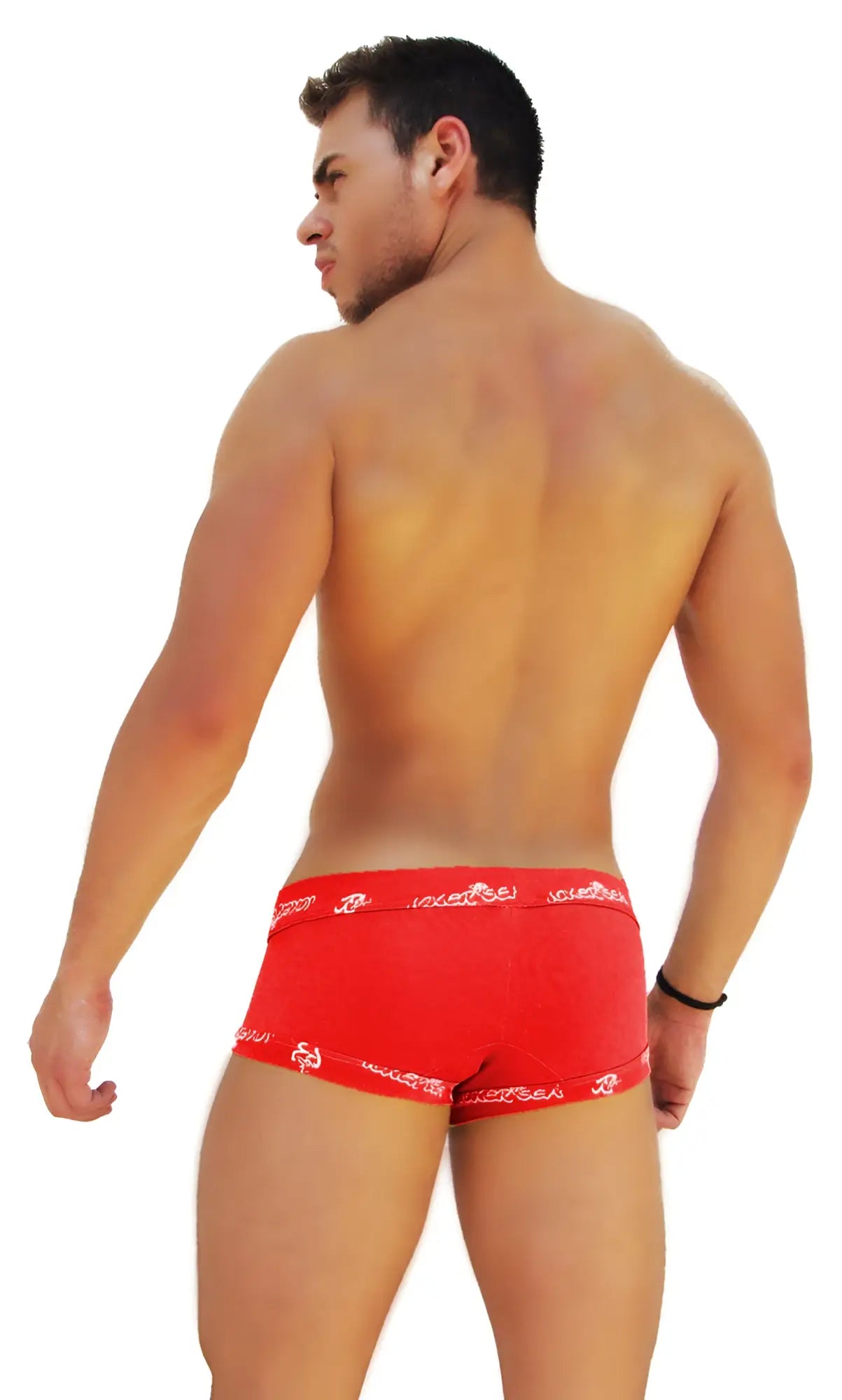 Red men’s briefs with lace front and white icker sea logo patterned waistband for comfortable everyday wear
