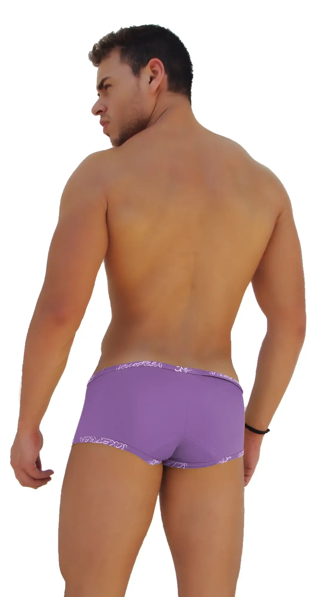 Icker Sea logo trim low boxer brief underwear in purple with subtle white pattern on waistband and leg openings